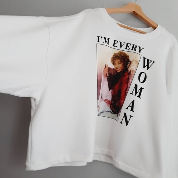 WHITNEY HOUSTON Boxy Relaxed Fit Crewneck Comfy Sweatshirt Top White Sz 3X - Picture 7 of 16